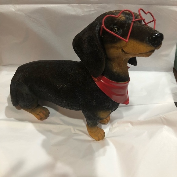 The most adorable red heart shaped glasses wearing dachshund dog puppy decor new - Picture 2 of 16